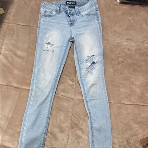 Girls Blue Spice Light Wash Distressed Skinny Jeans